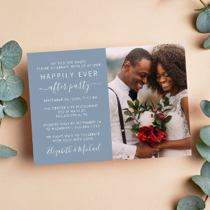 Invitation Photo Chic Dusty Blue Wedding Réception