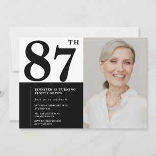 Invitation Photo chic noir blanc 87e anniversaire