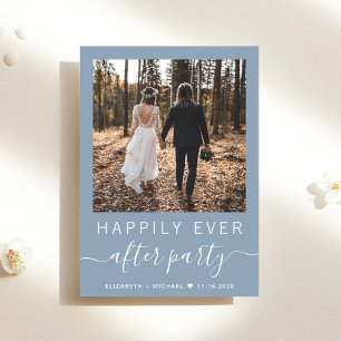 Invitation Photo Chic QR Code Dusty Blue Wedding Réception