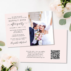 Invitation Photo Chic QR Code Mariage Rose Réception