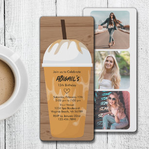 Invitation Photo Chic Wood Arrière - plan Café glacé Annivers