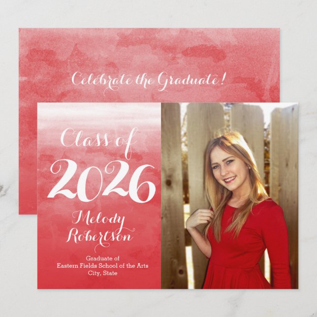 Invitation Photo Classe d'aquarelle rouge de 2019 (Devant / Derrière)