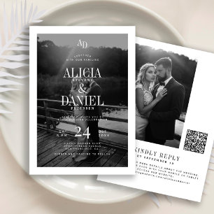 Invitation Photo classique code QR noir et blanc RSVP mariage