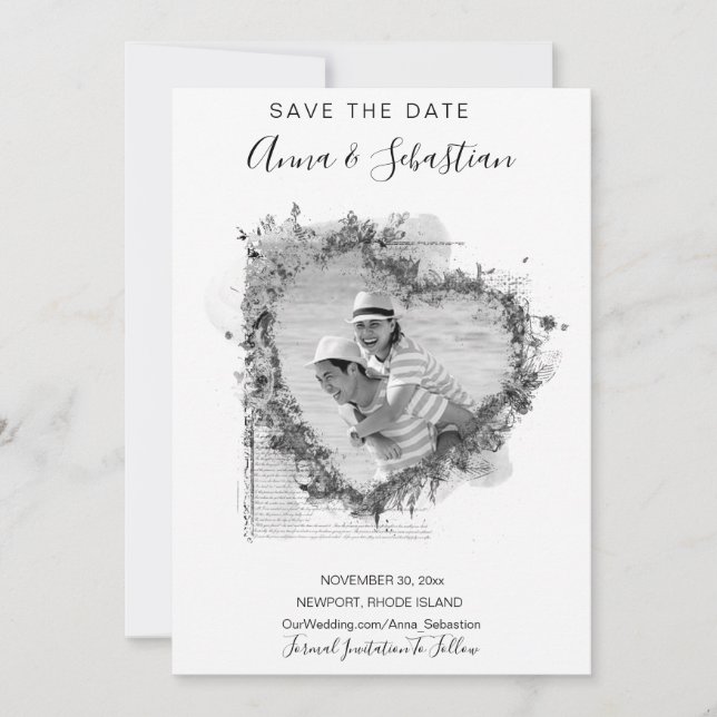 Invitation *~* PHOTO Coeur AR6 MARIAGE ENREGISTRER LA DATE QR (Devant)