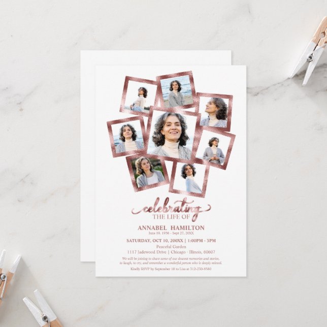 Invitation Photo Collage Célébration des funérailles de la vi (Devant/Arrière en situation)