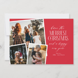 Invitation Photo Collage Merriest Noël rouge et blanc