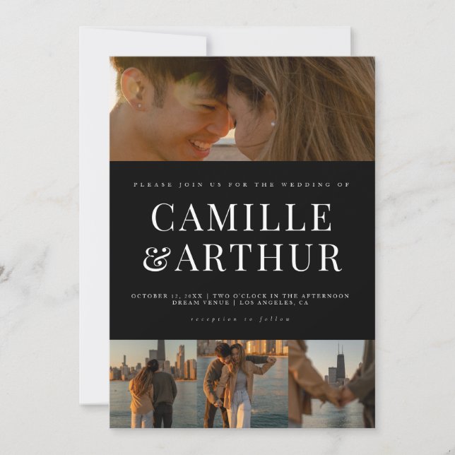 Invitation Photo Collage moderne Élégant Mariage élégant (Devant)
