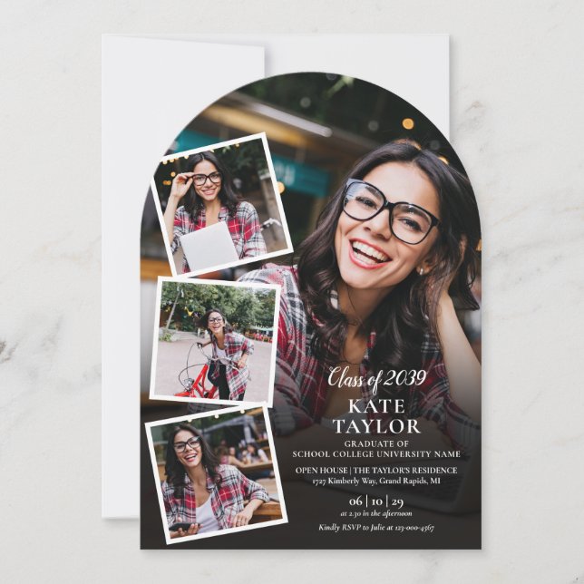 Invitation Photo Collage Moderne Graduation Party Arch (Devant)