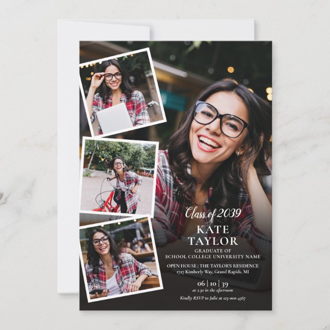 Invitation Photo Collage Moderne Graduation Party QR Code (Devant)