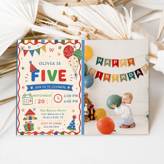 Invitation Photo Color Pop FIVE Fête d'anniversaire