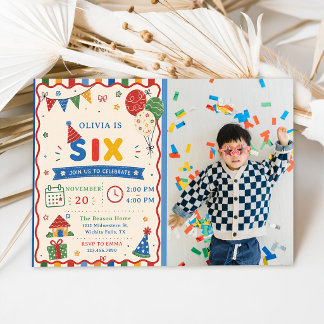 Invitation Photo Color Pop SIX Fête d'anniversaire