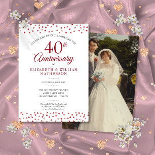 Invitation Photo Confetti Cœurs d'Amour Rubis 40e Anniversair