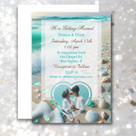 Invitation Photo Couple's Sea Glass Mariage côtier