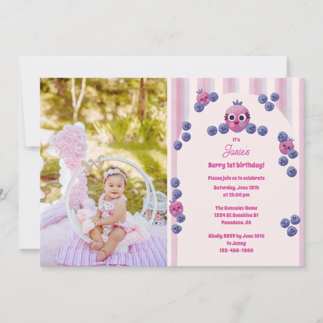 Invitation Photo Cute Berry Premier anniversaire Enfants (Devant)