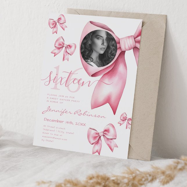 Invitation PHOTO Cute Coquette Blush Pink Bow Sweet 16 (PHOTO Cute Coquette Blush Pink Bow Sweet 16 Invitation)