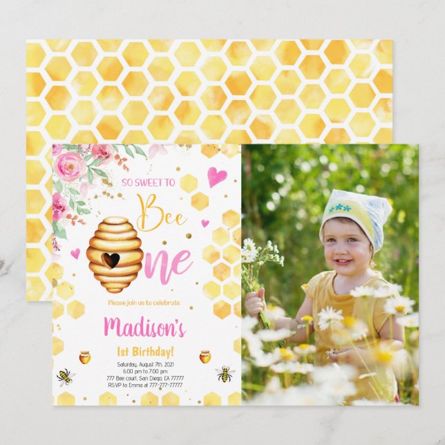 Invitation photo d'abeille jaune (Devant / Derrière)