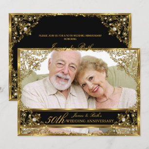 Invitation Photo Damassé Perle Or 50e Anniversaire de Mariage