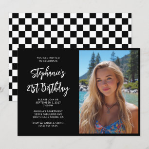 Invitation Photo d'anniversaire 21 ans en noir et blanc avec