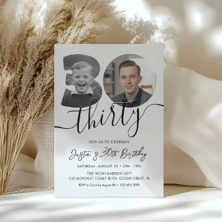 Invitation Photo d'anniversaire 30 ans minimaliste moderne 