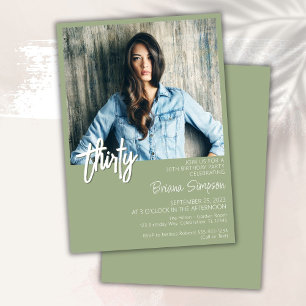Invitation photo d'anniversaire 30 ans vert sauge