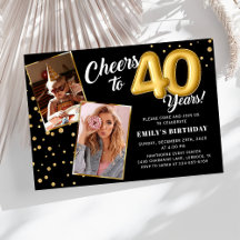 Invitation photo d'anniversaire 40 ans ballons or 