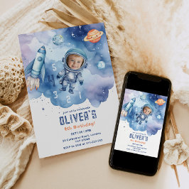Invitation Photo d'anniversaire 4 ans Astronaute de l'espace