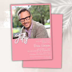 Invitation Photo d'anniversaire 50 ans rose
