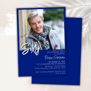 Invitation Photo d'anniversaire 60 ans Bleu Royal
