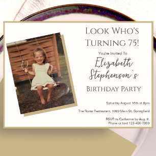 Invitation photo d'anniversaire 75 ans minimaliste