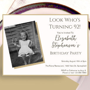 Invitation photo d'anniversaire 92 ans minimaliste
