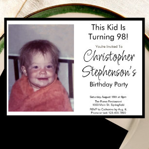 Invitation photo d'anniversaire 98 ans minimaliste