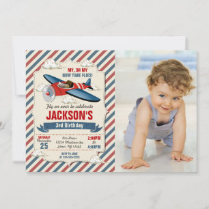 Invitation photo d'anniversaire Avion   Le temps p