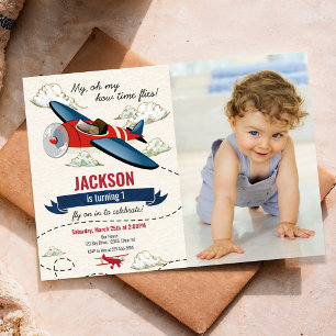 Invitation photo d'anniversaire avion Vintage Rétr