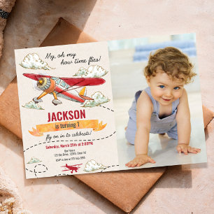 Invitation photo d'anniversaire avion Vintage Rétr