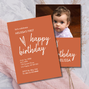 Invitation Photo d'anniversaire Boho Heart Terracotta