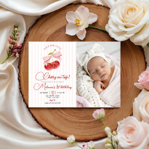 Invitation photo d'anniversaire Cerise sur le Gâte