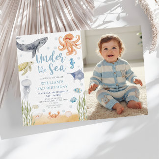 Invitation Photo d'anniversaire d'animaux océaniques sous la