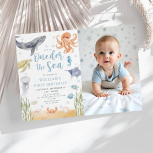 Invitation Photo d'anniversaire de 1 an Oneder The Sea Ocean 