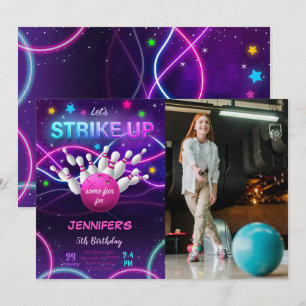 Invitation photo d'anniversaire de bowling pour fi