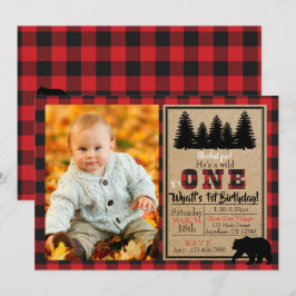 Invitation photo d'anniversaire de Buffalo Plaid