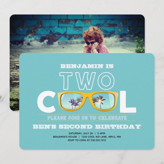 Invitation photo d'anniversaire de deux Cool (Devant / Derrière)