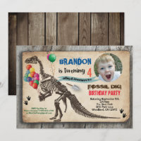 Invitation photo d'anniversaire de Dinosaur à creu