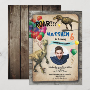 Invitation photo d'anniversaire de Dinosaur rustiq