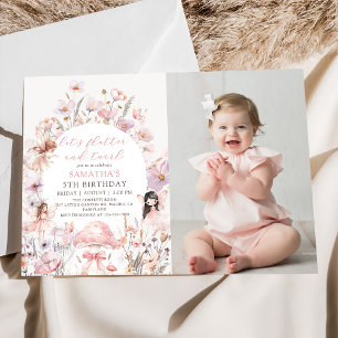 Invitation Photo d'anniversaire de fée avec papillon floral e