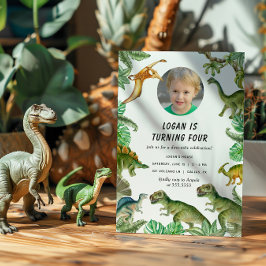 Invitation Photo d'anniversaire de fête de dinosaures