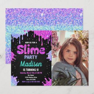 Invitation photo d'anniversaire de fête de slime p