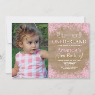 Invitation Photo d'anniversaire de fille rustique Winter Oned