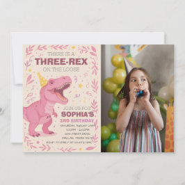 Invitation Photo d'anniversaire de fille Trois-Rex Dinosaure