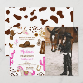 Invitation photo d'anniversaire de la cow-girl mod