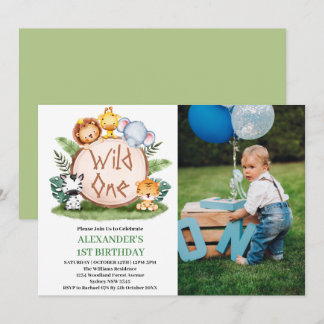 Invitation Photo d'anniversaire de la faune de la jungle de W
